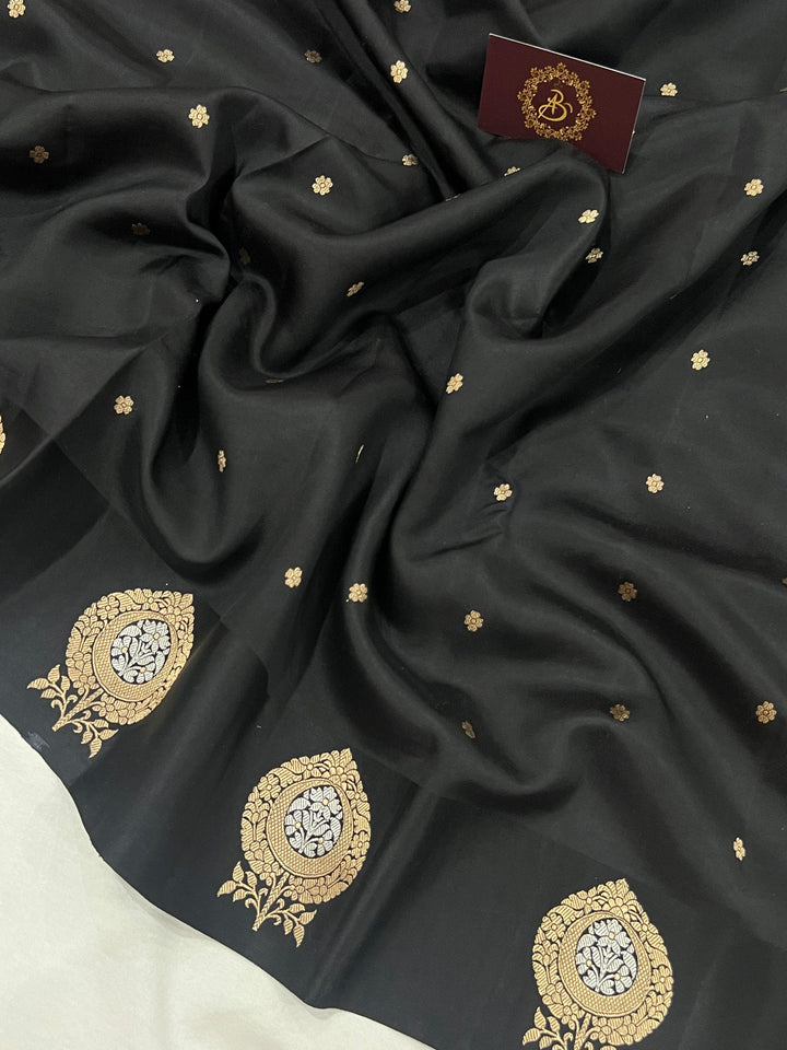 Black Pure Banarasi Handloom Silk Saree - Aura Benaras