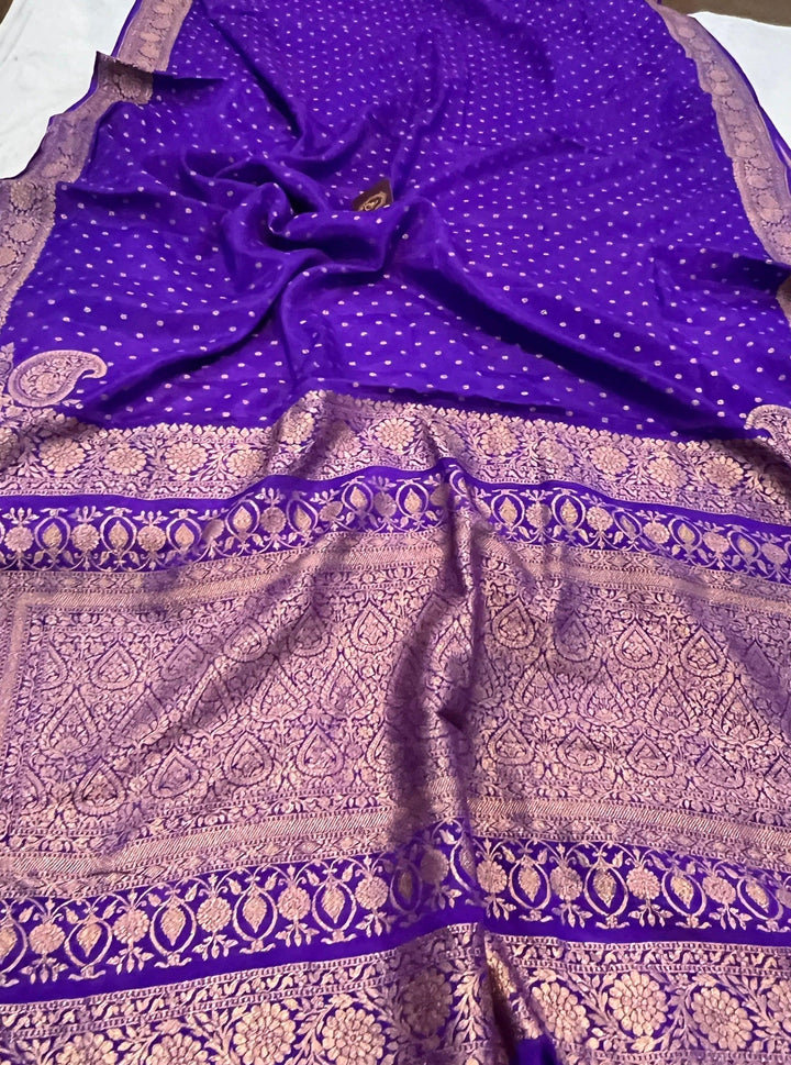 Purple Pure Banarasi Khaddi Crepe Silk Saree - Aura Benaras