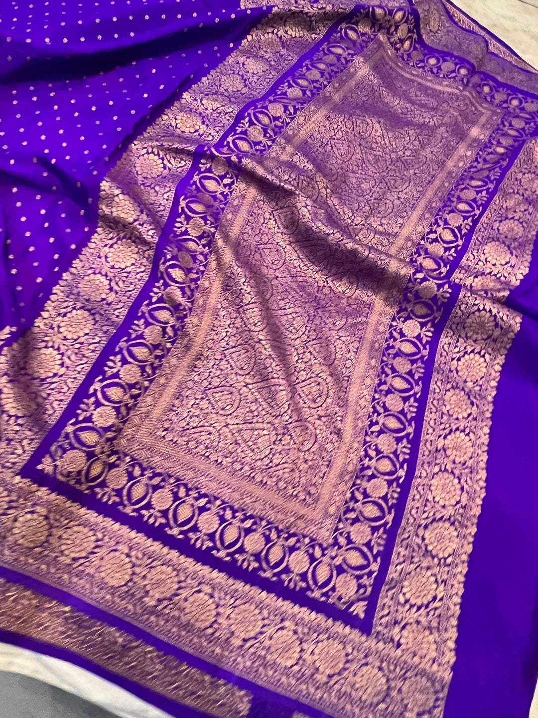 Purple Pure Banarasi Khaddi Crepe Silk Saree - Aura Benaras