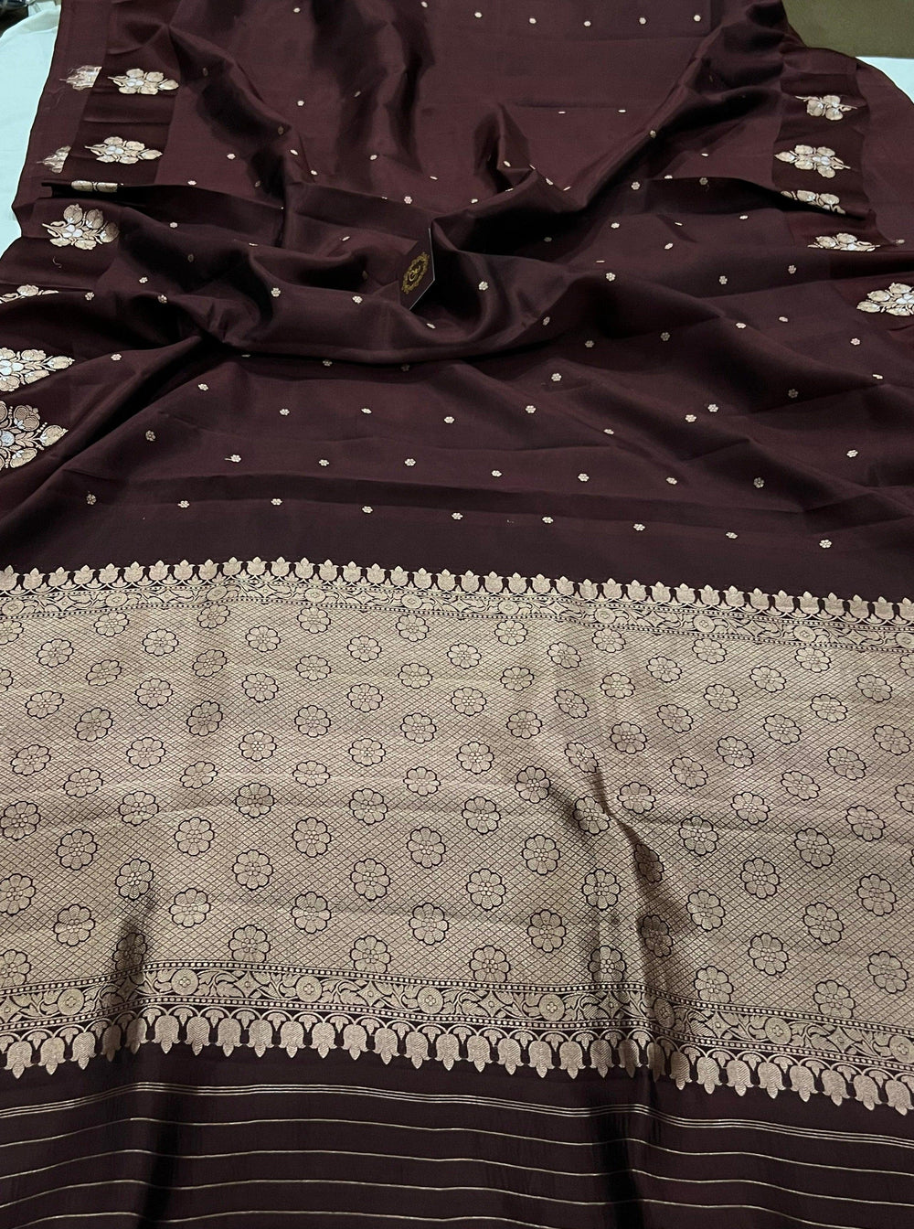 Coffee Brown Pure Banarasi Handloom Silk Saree - Aura Benaras