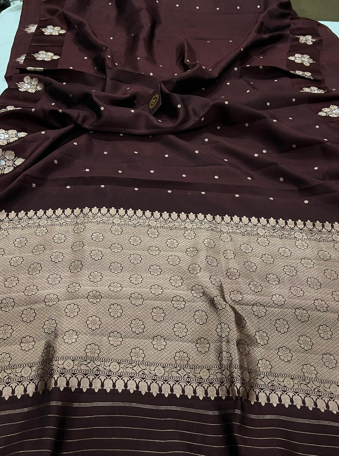 Coffee Brown Pure Banarasi Handloom Silk Saree - Aura Benaras