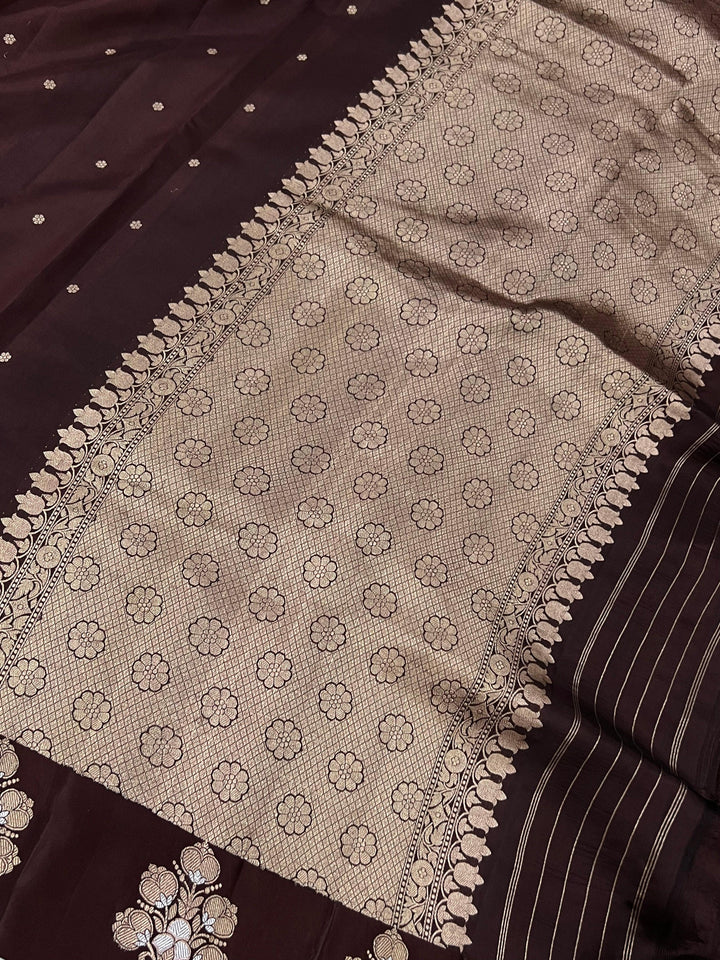 Coffee Brown Pure Banarasi Handloom Silk Saree - Aura Benaras