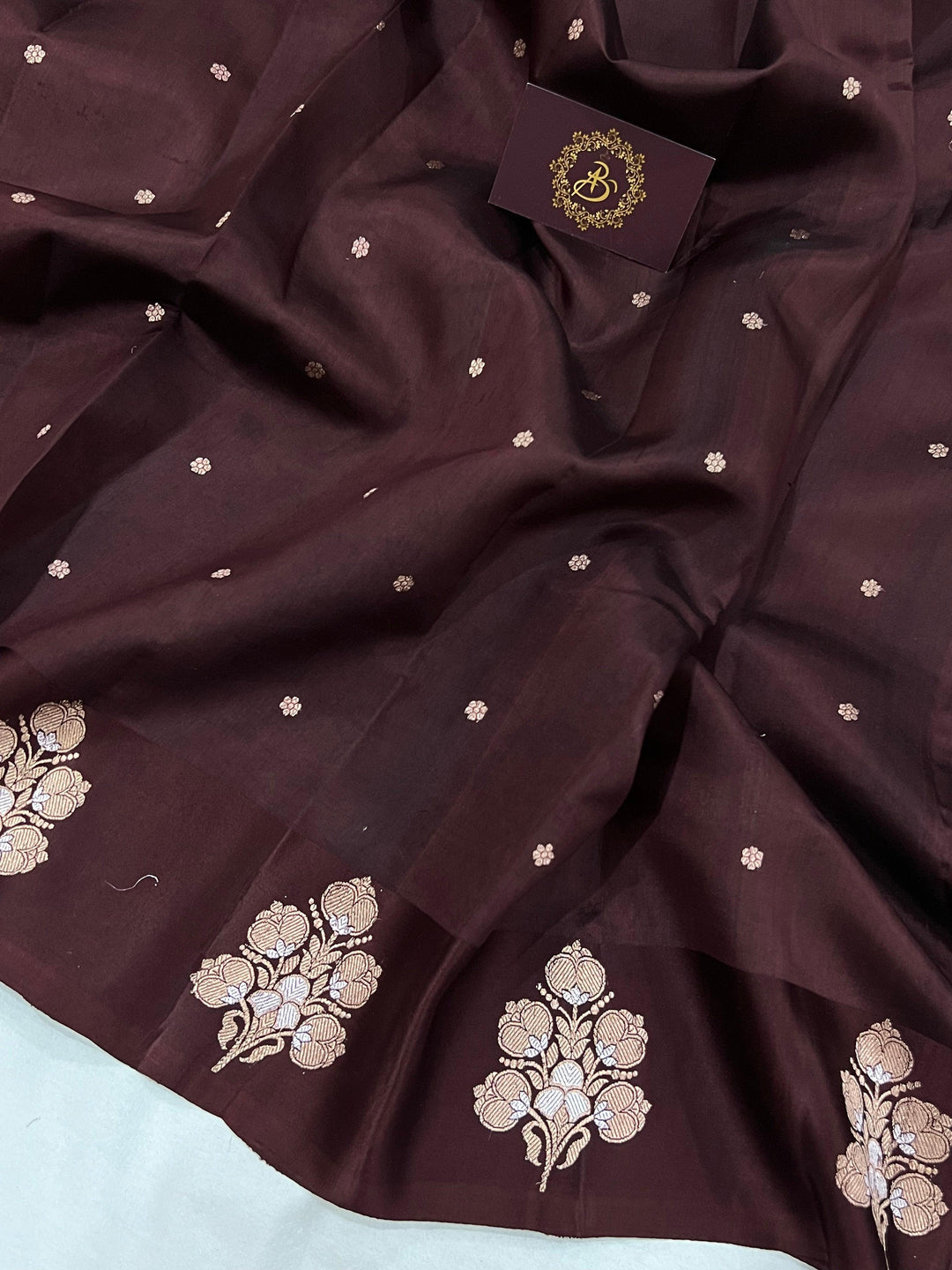 Coffee Brown Pure Banarasi Handloom Silk Saree - Aura Benaras
