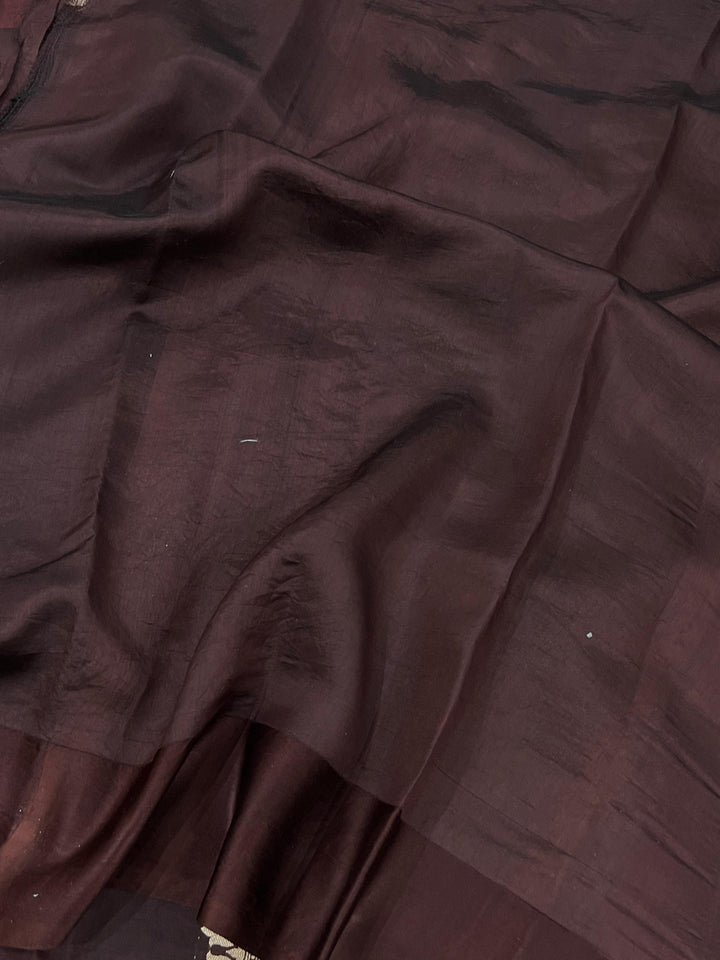Coffee Brown Pure Banarasi Handloom Silk Saree - Aura Benaras