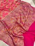 Peachish Pink Banarasi Handloom Pure Georgette Saree - Aura Benaras
