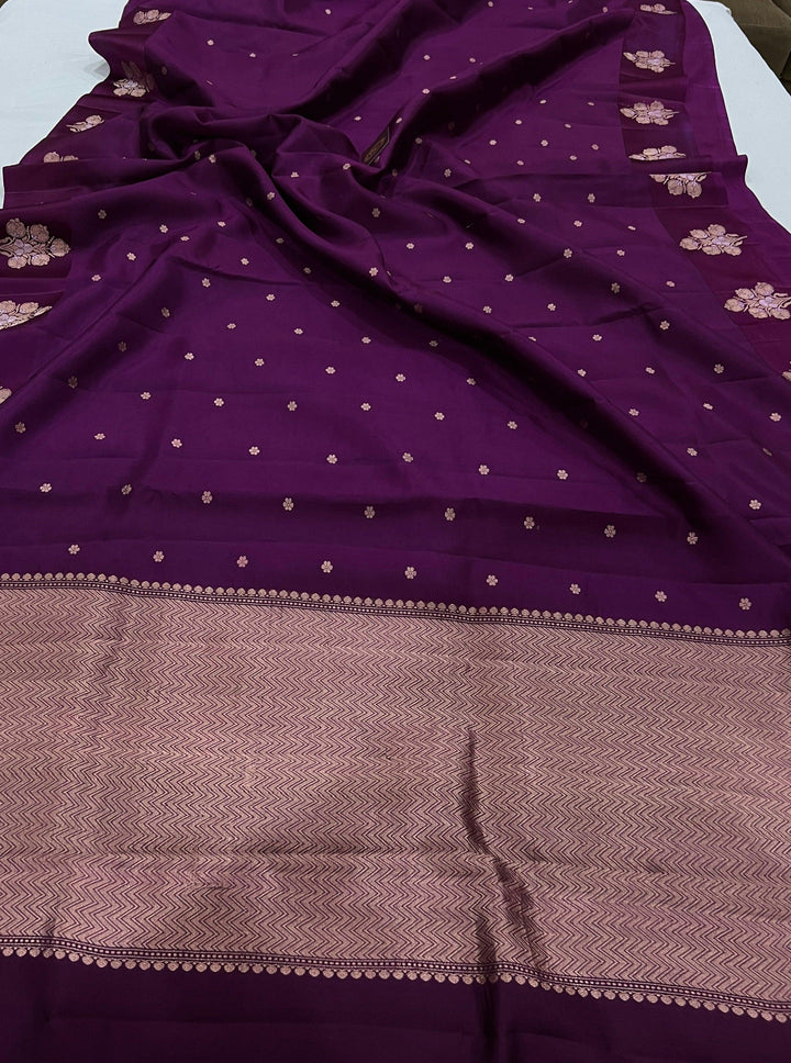 Wine Pure Banarasi Handloom Silk Saree - Aura Benaras