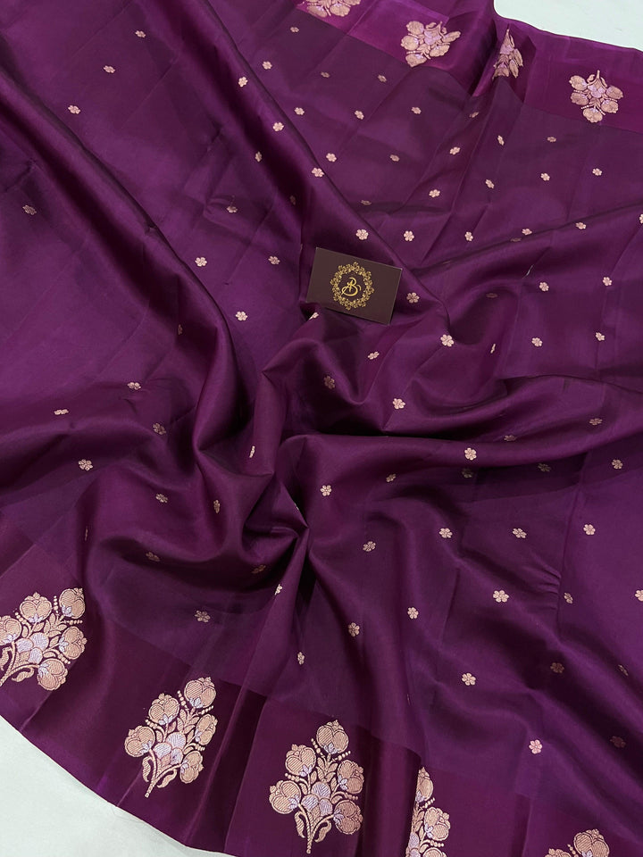 Wine Pure Banarasi Handloom Silk Saree - Aura Benaras