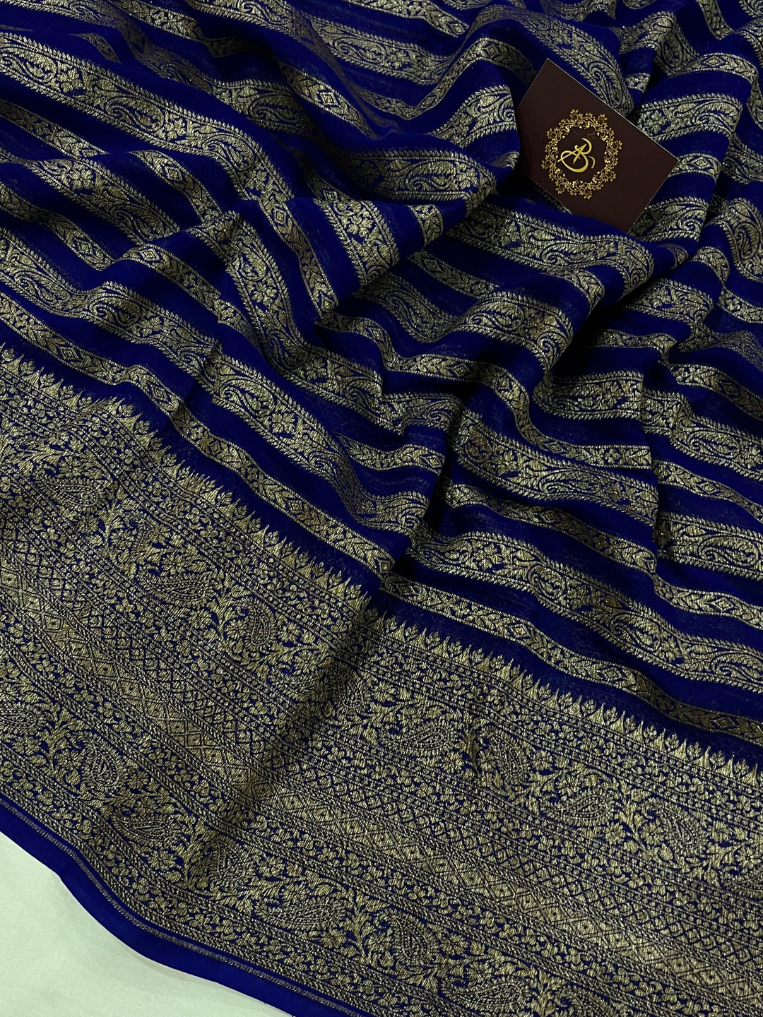 Royal Blue Banarasi Handloom Pure Khaddi Georgette Saree - Aura Benaras