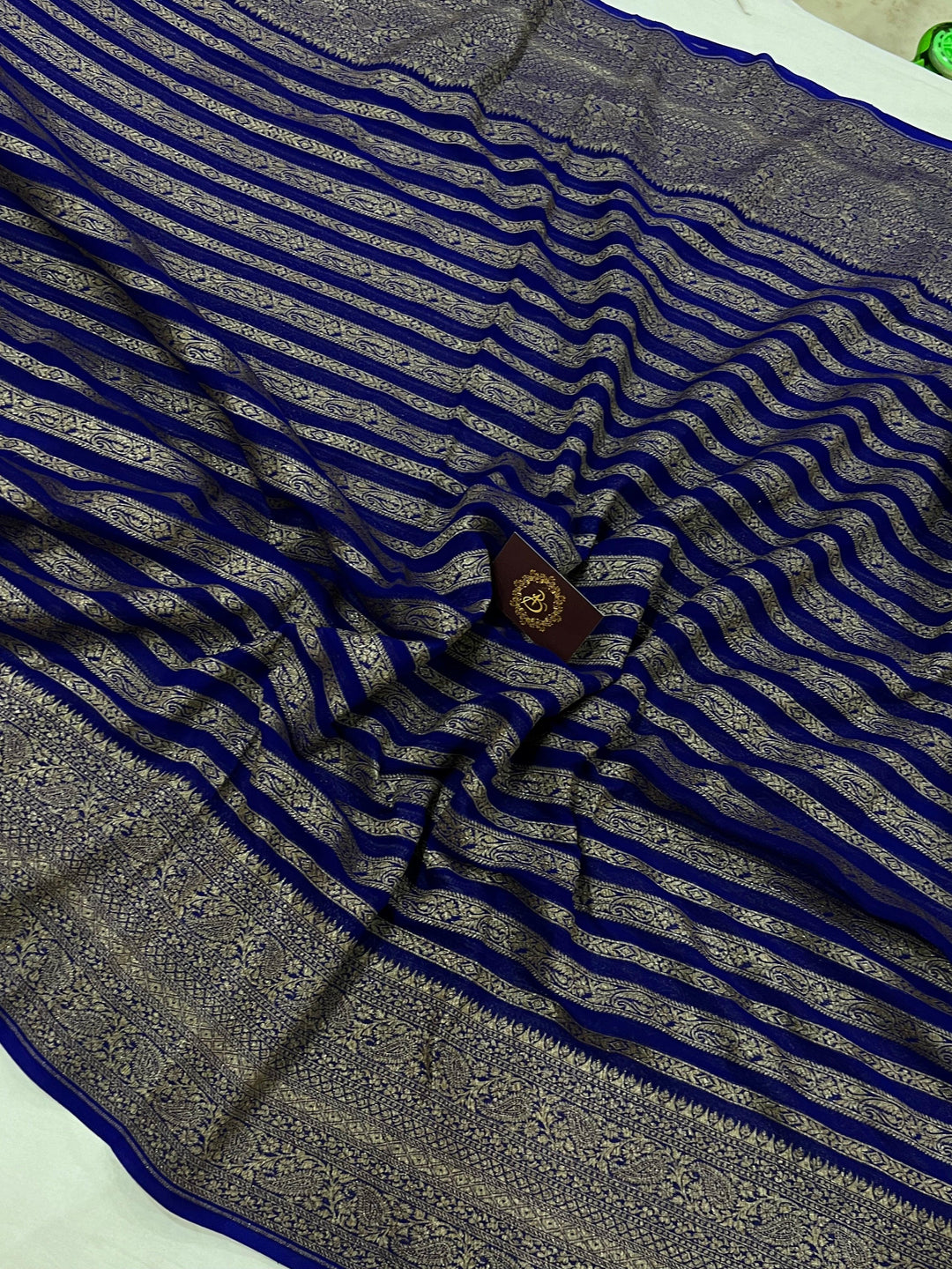 Royal Blue Banarasi Handloom Pure Khaddi Georgette Saree - Aura Benaras