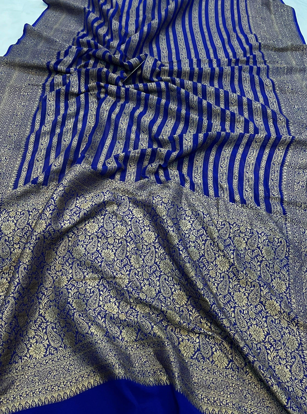 Royal Blue Banarasi Handloom Pure Khaddi Georgette Saree - Aura Benaras