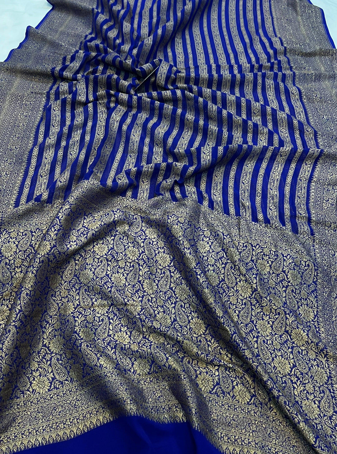 Royal Blue Banarasi Handloom Pure Khaddi Georgette Saree - Aura Benaras