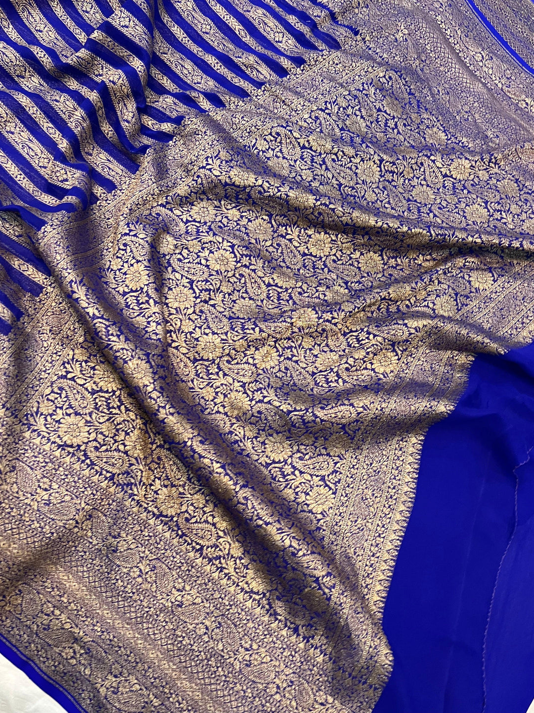 Royal Blue Banarasi Handloom Pure Khaddi Georgette Saree - Aura Benaras