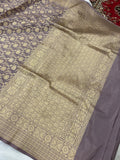 Grey Banarasi Handloom Katan Silk Saree - Aura Benaras