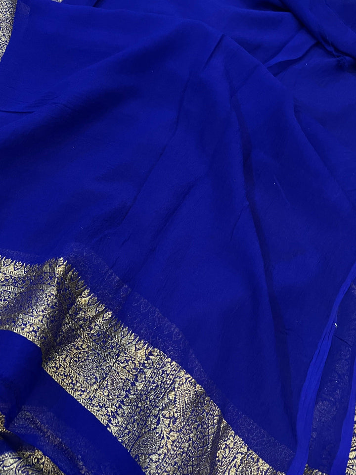 Royal Blue Banarasi Handloom Pure Khaddi Georgette Saree - Aura Benaras