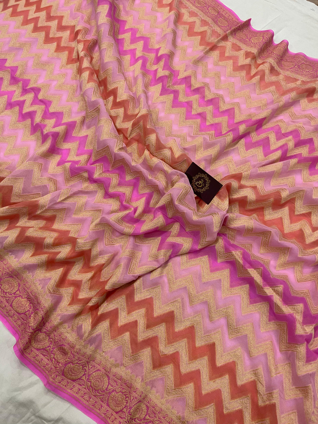 Pink Rangkaat Pure Banarasi Khaddi Georgette Saree - Aura Benaras