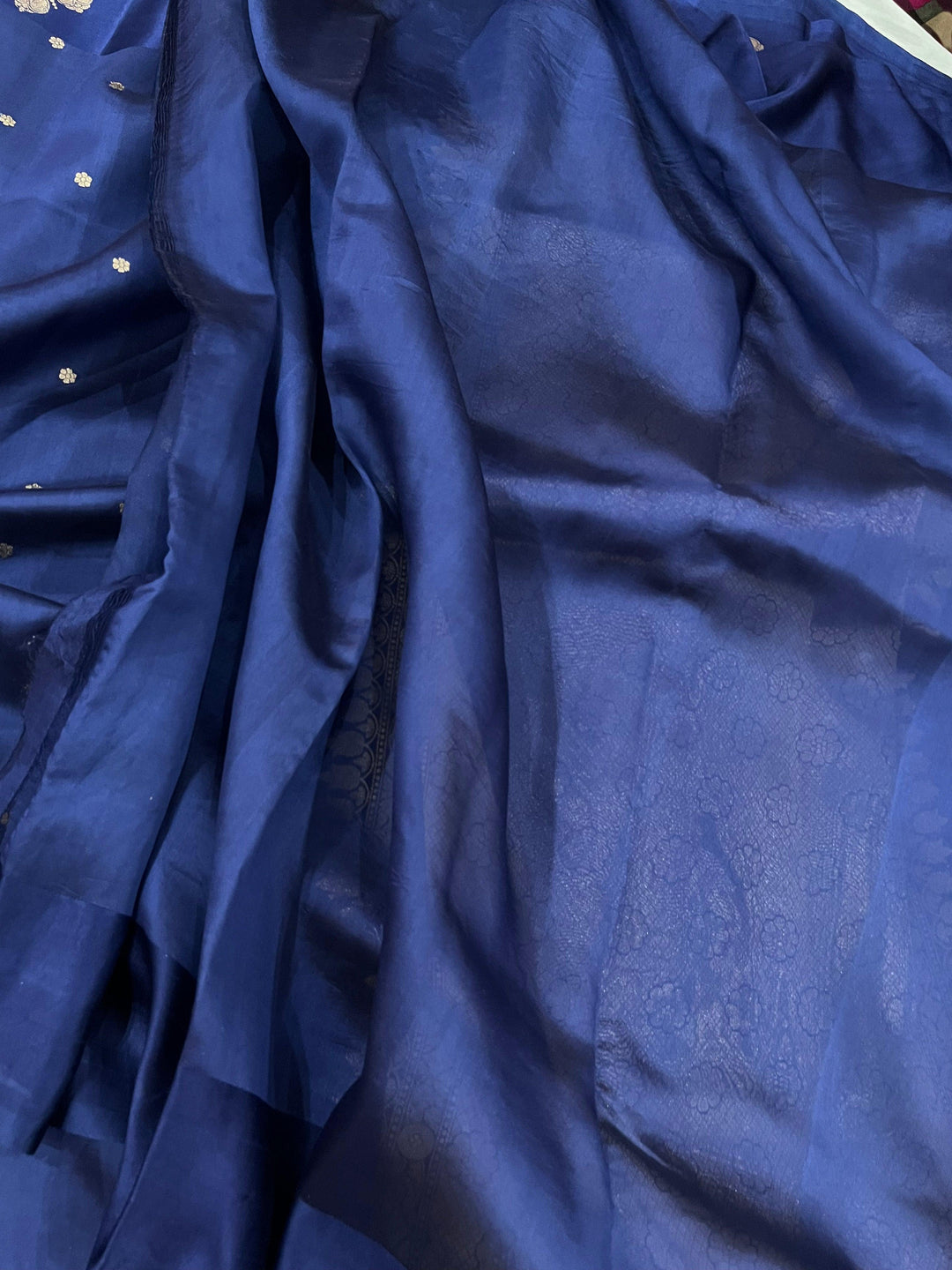 Navy Blue Pure Banarasi Handloom Silk Saree - Aura Benaras