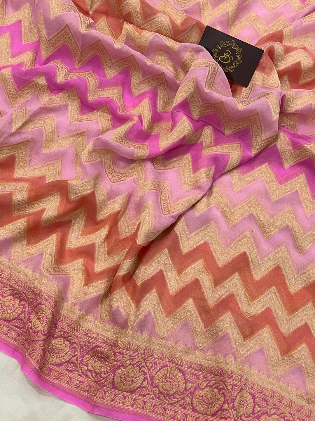 Pink Rangkaat Pure Banarasi Khaddi Georgette Saree - Aura Benaras