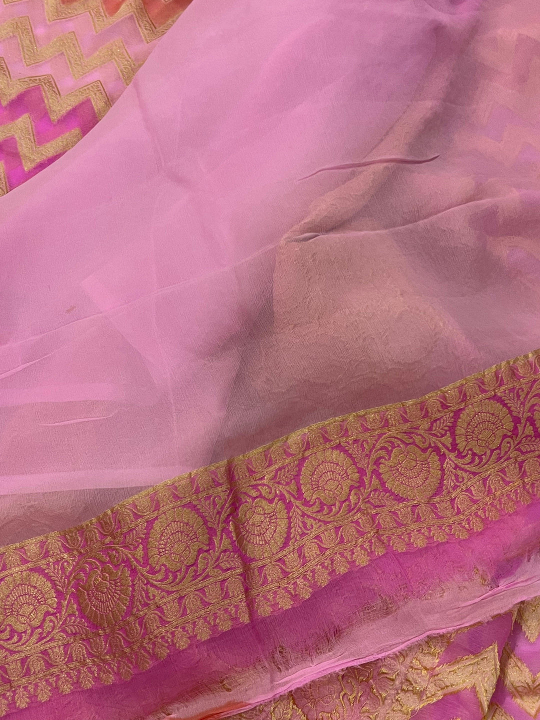 Pink Rangkaat Pure Banarasi Khaddi Georgette Saree - Aura Benaras