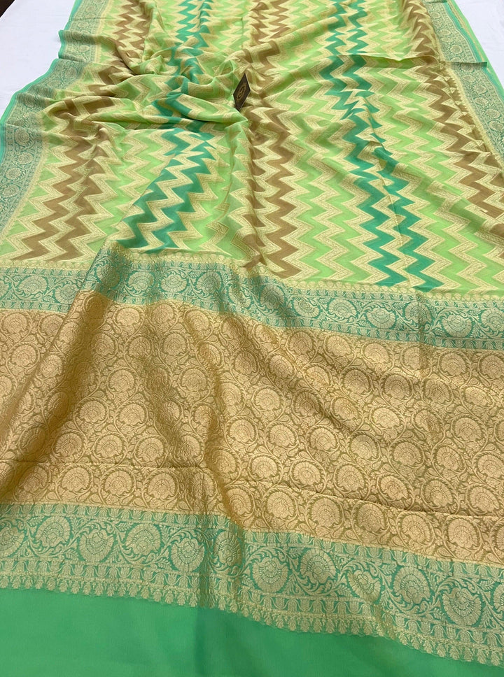Green Rangkaat Pure Banarasi Khaddi Georgette Saree - Aura Benaras