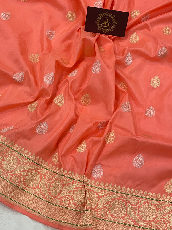 Peach Sona Roopa Banarasi Handloom Katan Silk Saree - Aura Benaras