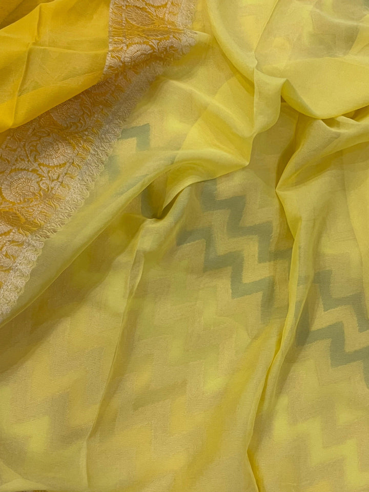Yellow Rangkaat Pure Banarasi Khaddi Georgette Saree - Aura Benaras