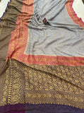 Grey Broad Border Banarasi Handloom Pure Khaddi Georgette Saree - Aura Benaras