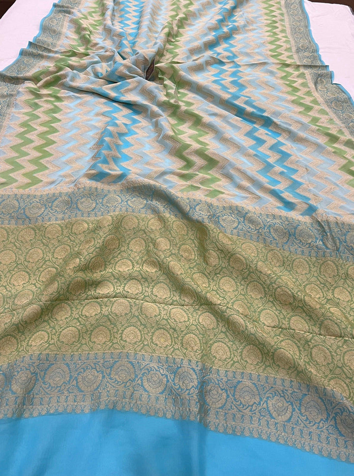 Blue Rangkaat Pure Banarasi Khaddi Georgette Saree