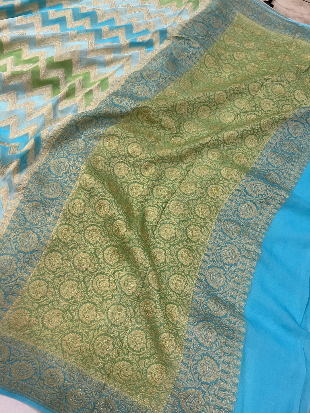 Blue Rangkaat Pure Banarasi Khaddi Georgette Saree
