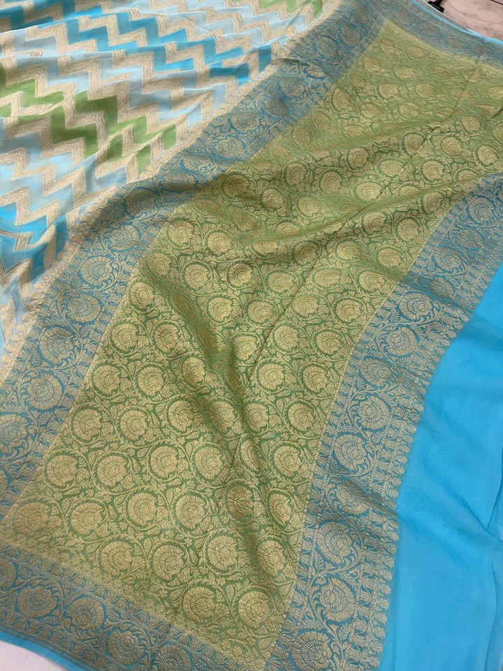 Blue Rangkaat Pure Banarasi Khaddi Georgette Saree