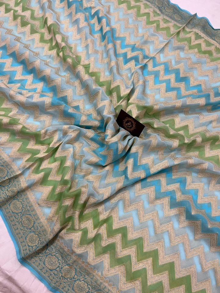 Blue Rangkaat Pure Banarasi Khaddi Georgette Saree