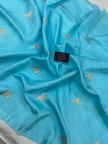 Firozi Blue Pure Banarasi Handloom Silk Saree - Aura Benaras