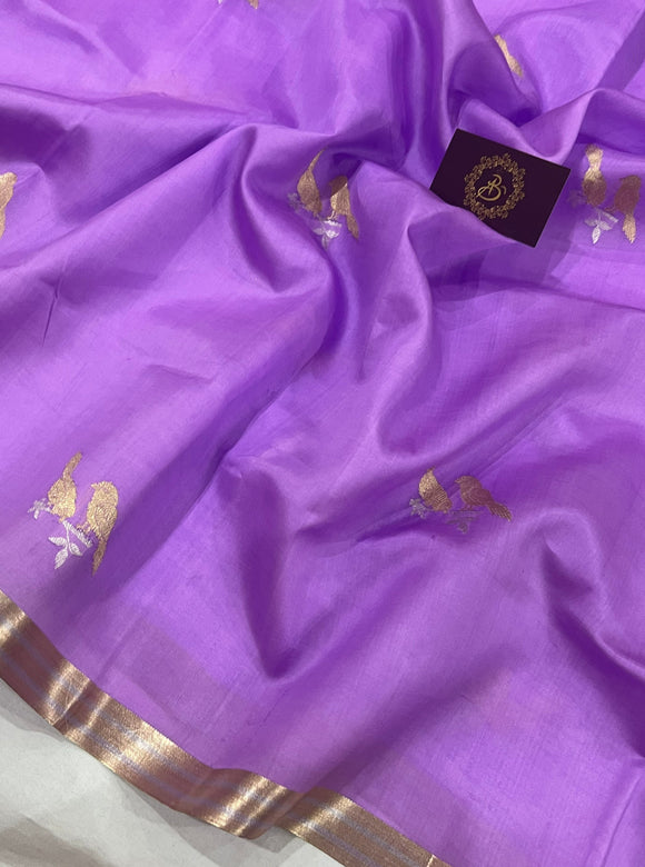 Lavender Pure Banarasi Handloom Silk Saree - Aura Benaras