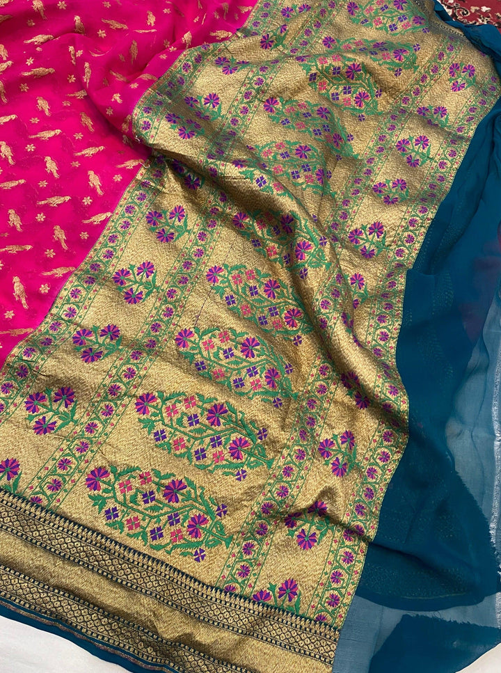 Rani Pink Banarasi Pure Khaddi Georgette Saree - Aura Benaras