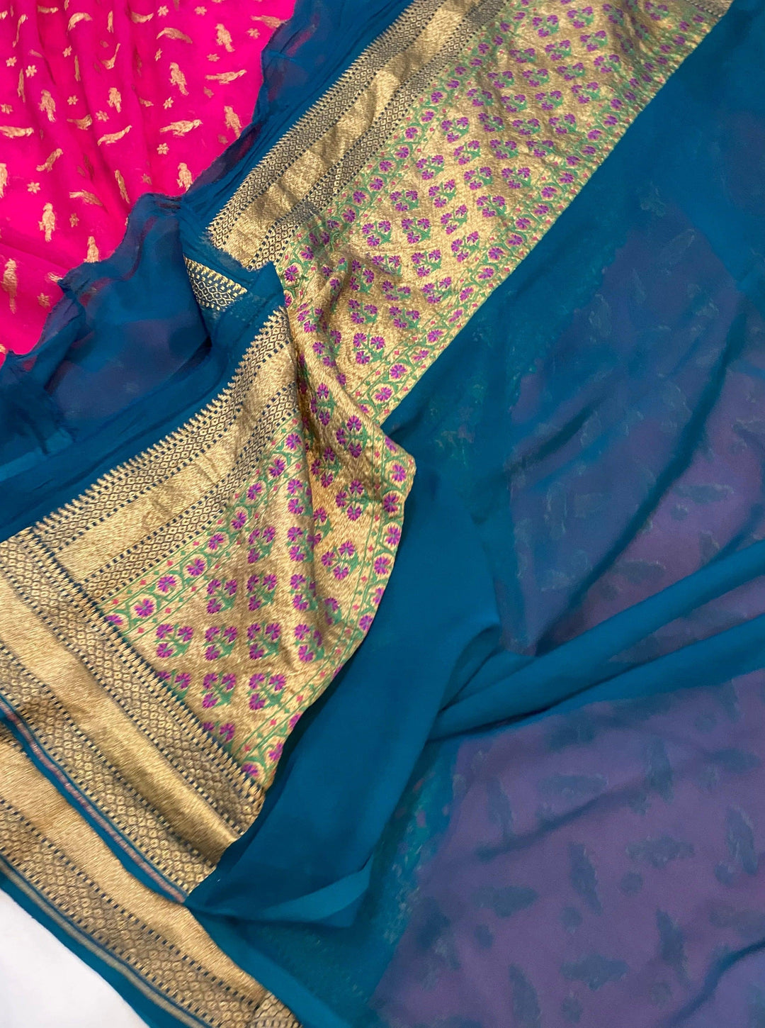 Rani Pink Banarasi Pure Khaddi Georgette Saree - Aura Benaras