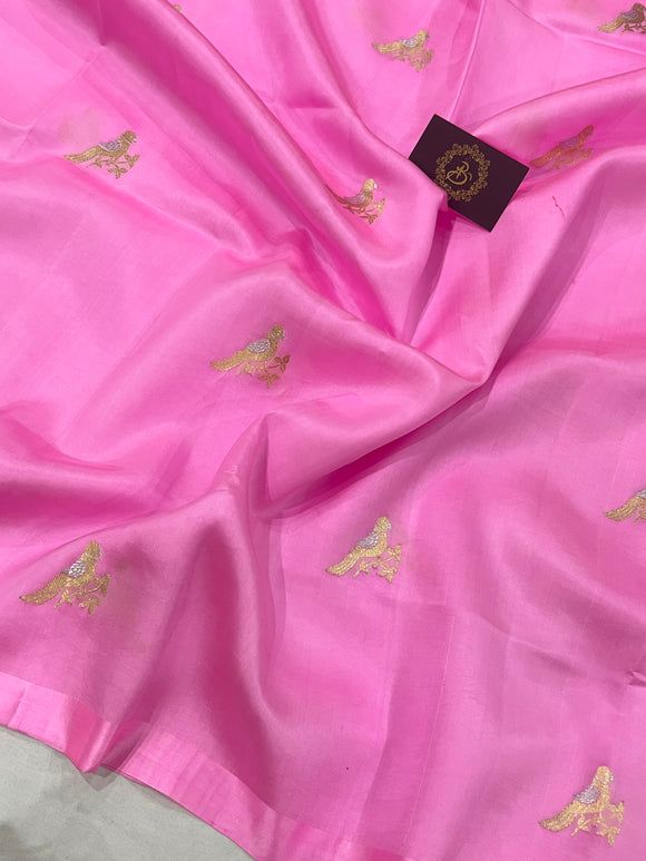 Baby Pink Pure Banarasi Handloom Silk Saree - Aura Benaras