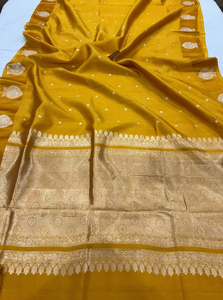 Mustard Yellow Pure Banarasi Handloom Silk Saree - Aura Benaras