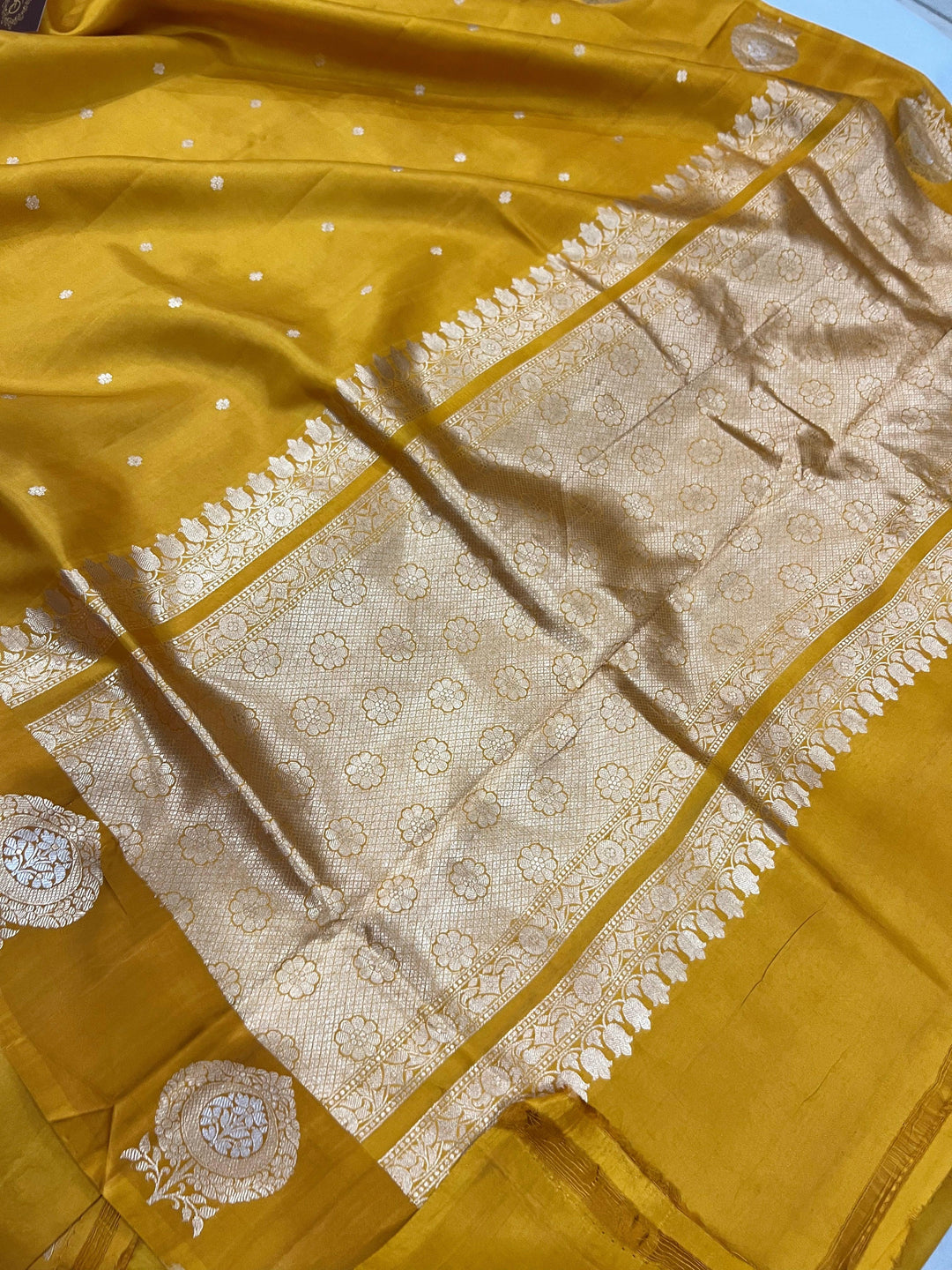 Mustard Yellow Pure Banarasi Handloom Silk Saree - Aura Benaras