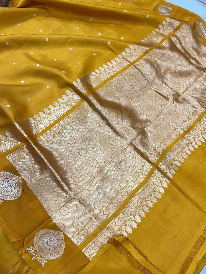 Mustard Yellow Pure Banarasi Handloom Silk Saree - Aura Benaras
