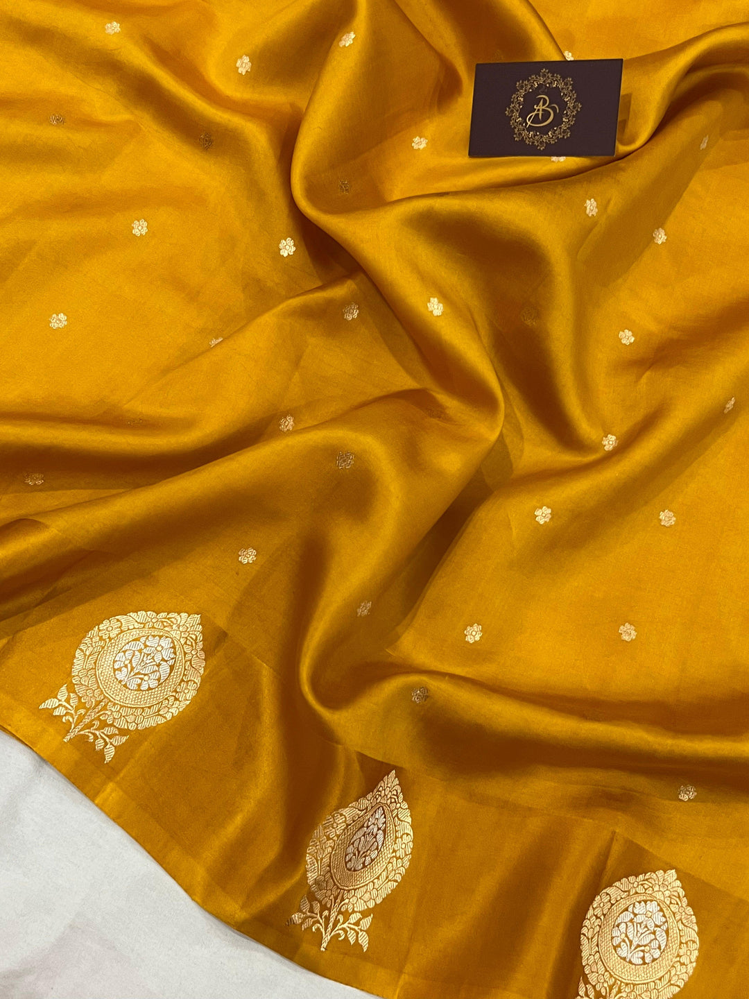 Mustard Yellow Pure Banarasi Handloom Silk Saree - Aura Benaras