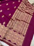 Wine Pure Banarasi Handloom Katan Silk Saree - Aura Benaras