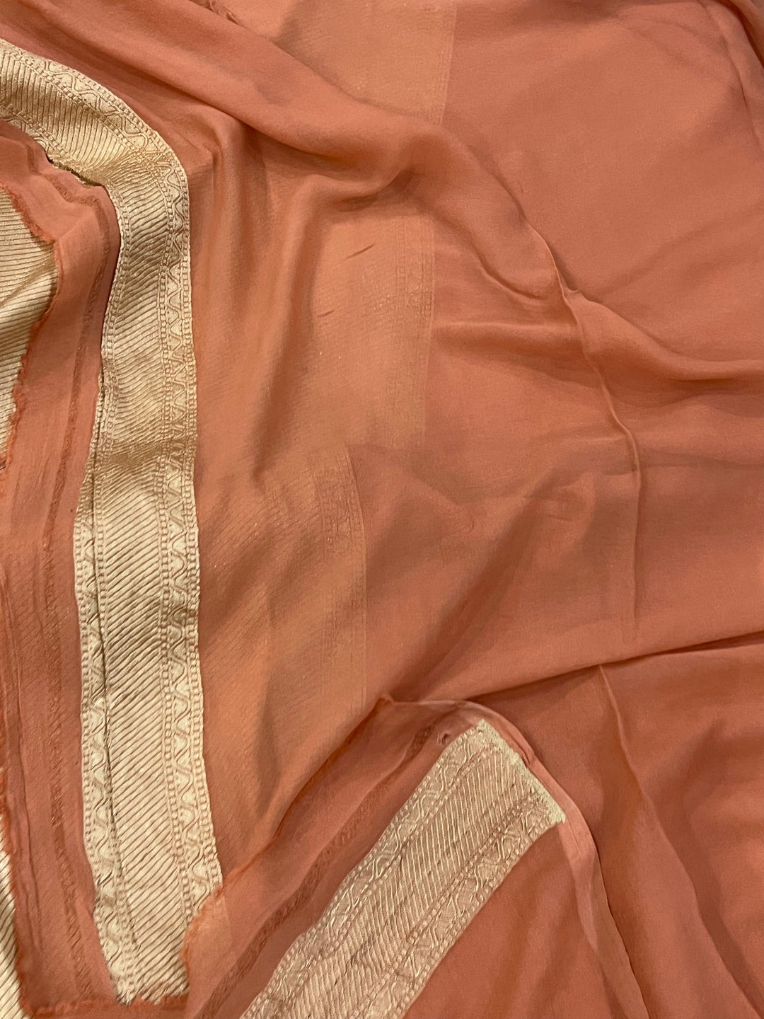 Dusky Peach Banarasi Khaddi Georgette Saree - Aura Benaras