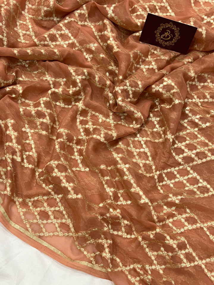 Dusky Peach Banarasi Khaddi Georgette Saree - Aura Benaras