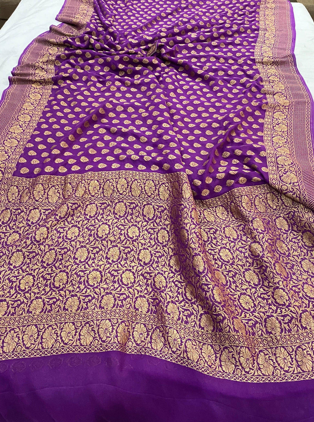 Purple Pure Banarasi Khaddi Georgette Saree - Aura Benaras