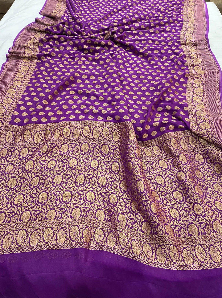 Purple Pure Banarasi Khaddi Georgette Saree - Aura Benaras