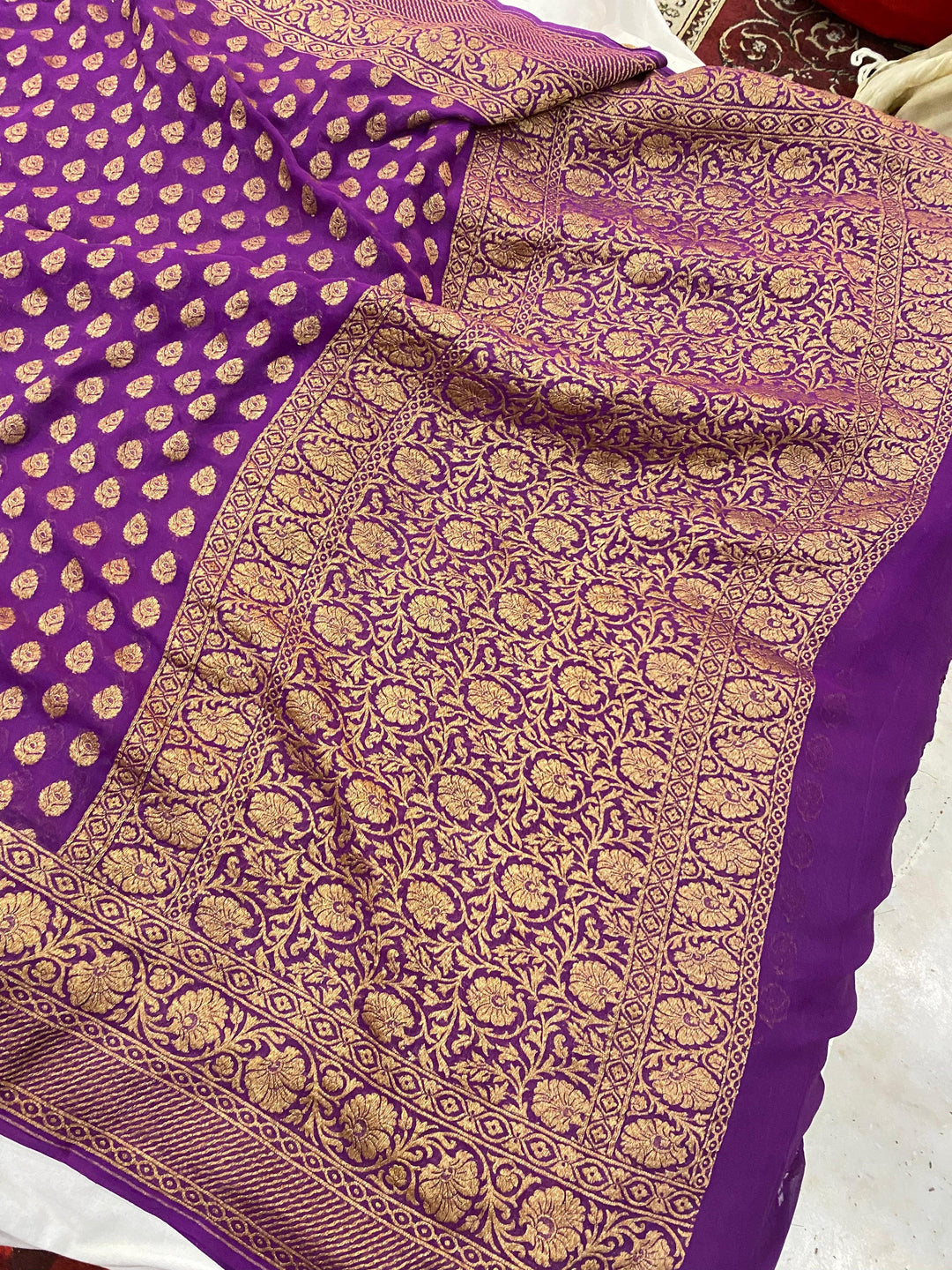 Purple Pure Banarasi Khaddi Georgette Saree - Aura Benaras