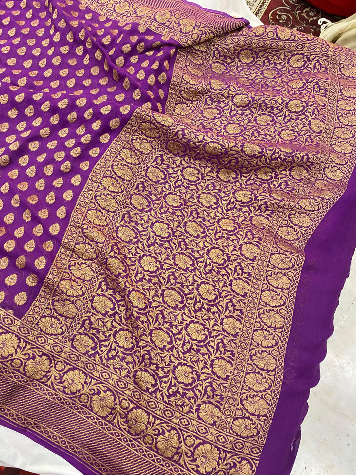 Purple Pure Banarasi Khaddi Georgette Saree - Aura Benaras