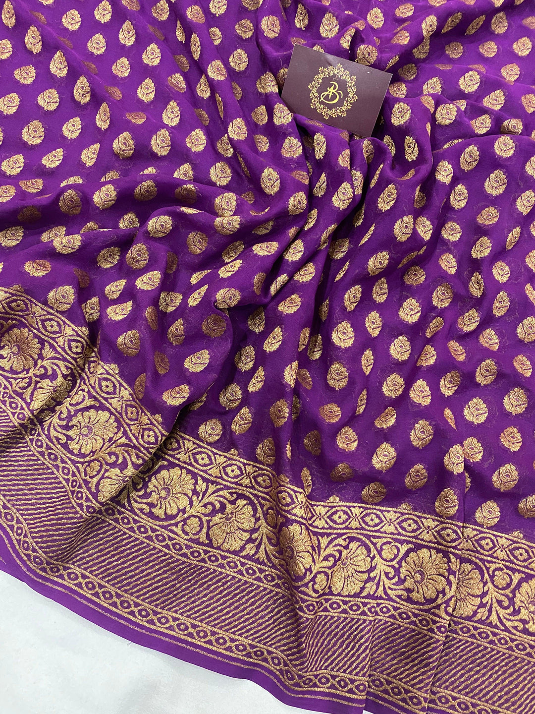 Purple Pure Banarasi Khaddi Georgette Saree - Aura Benaras