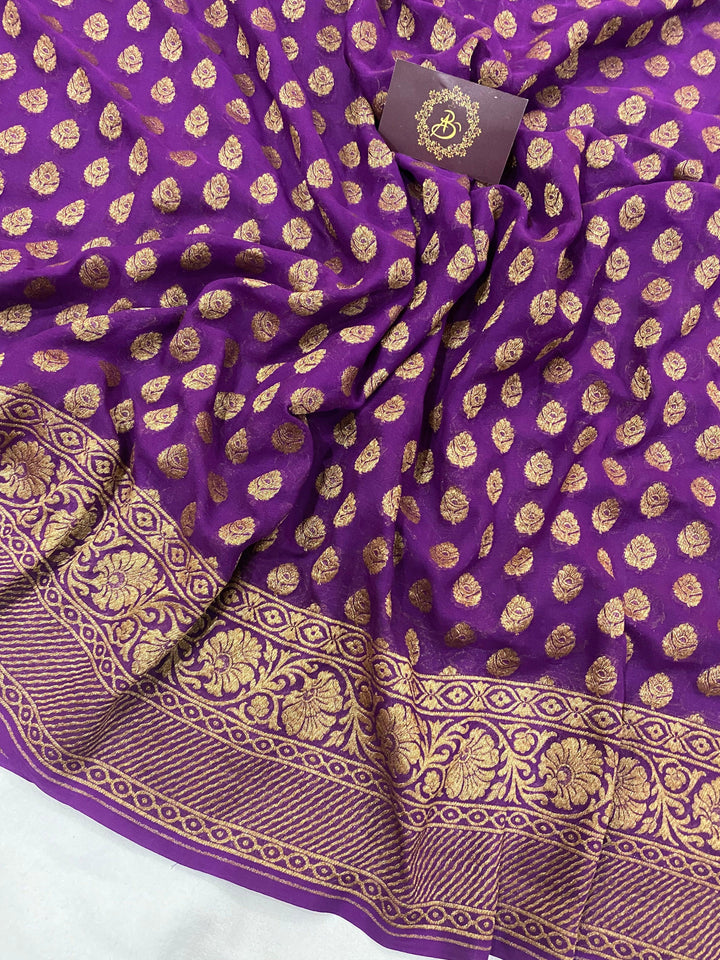 Purple Pure Banarasi Khaddi Georgette Saree - Aura Benaras