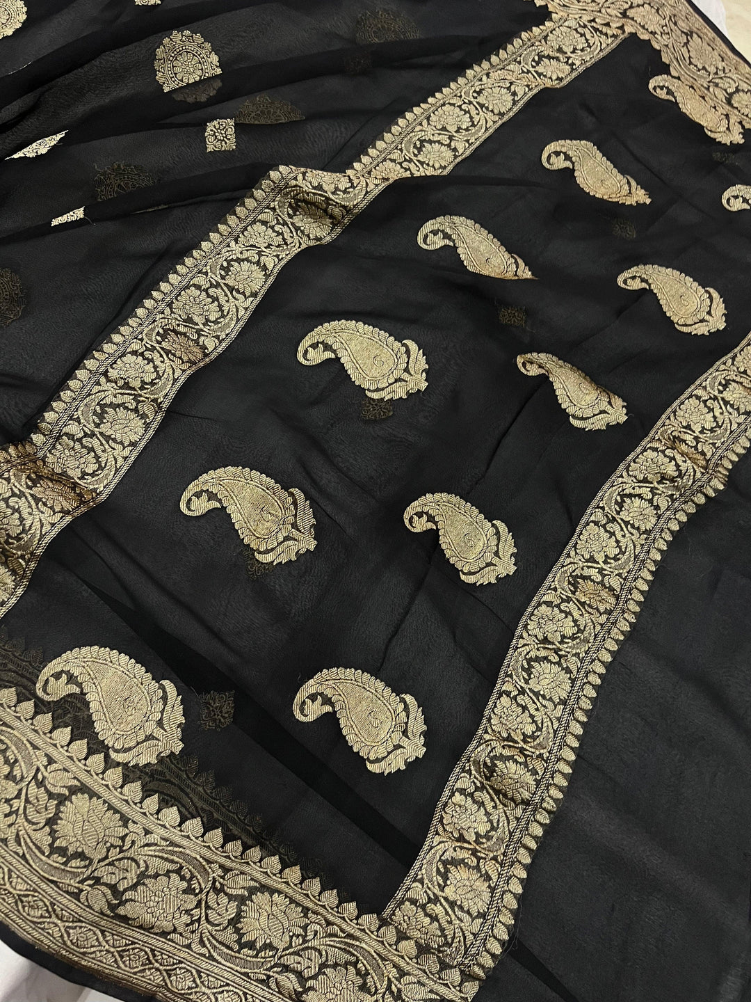 Black Khaddi Chiffon Banarasi Handloom Saree - Aura Benaras