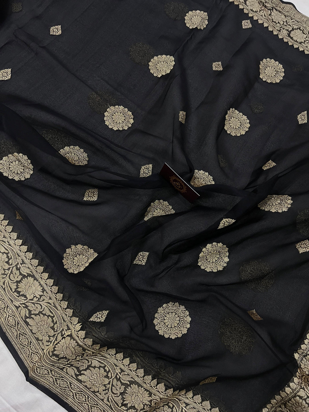 Black Khaddi Chiffon Banarasi Handloom Saree - Aura Benaras